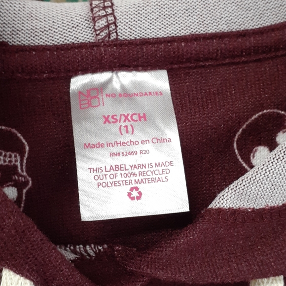NWT No Boundaries Maroon Skull Hoodie, Size XS - Picture 5 of 8